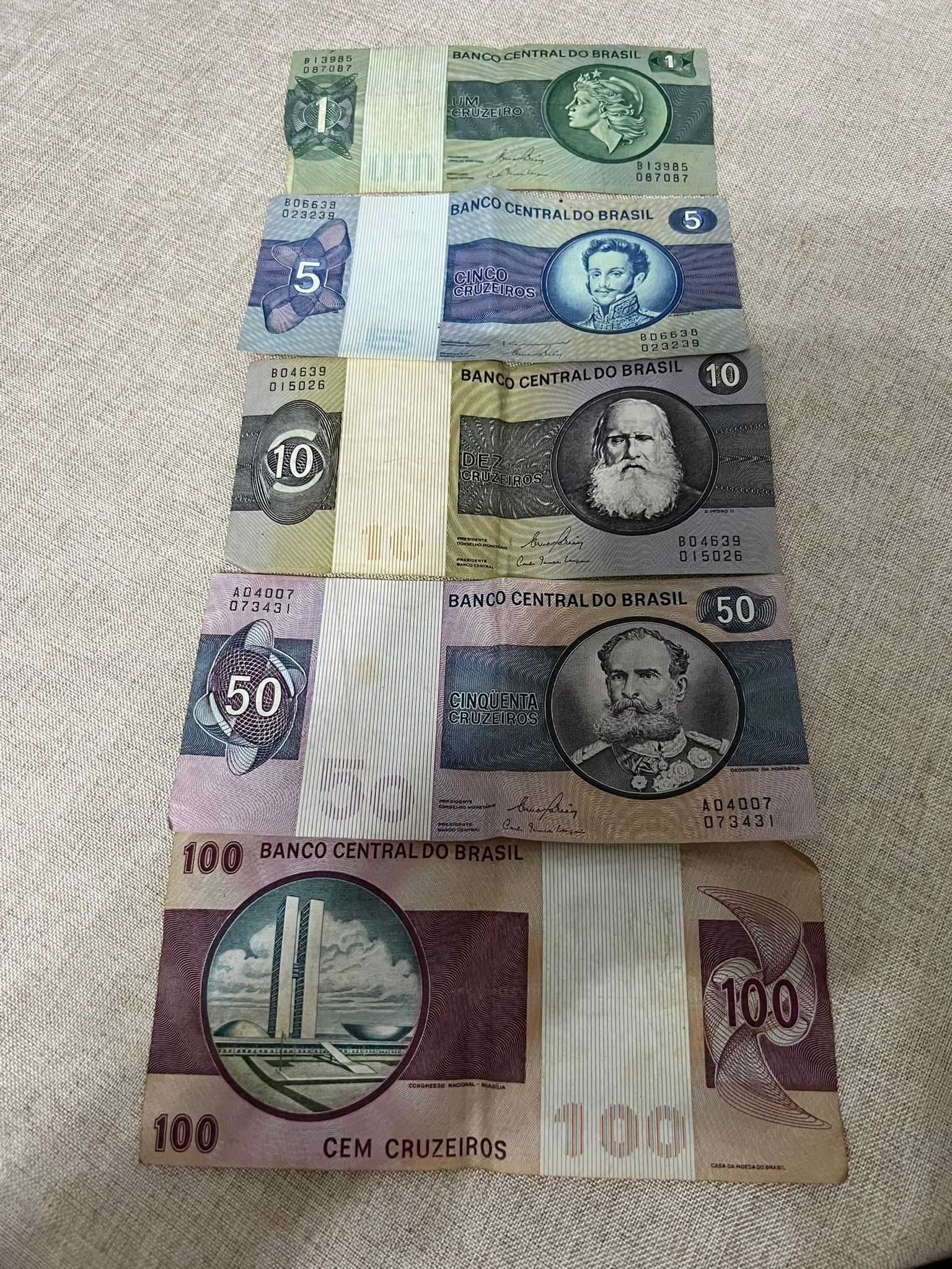 Lote de Notas Antigas – Cruzeiros Brasil (5/6 unidades)