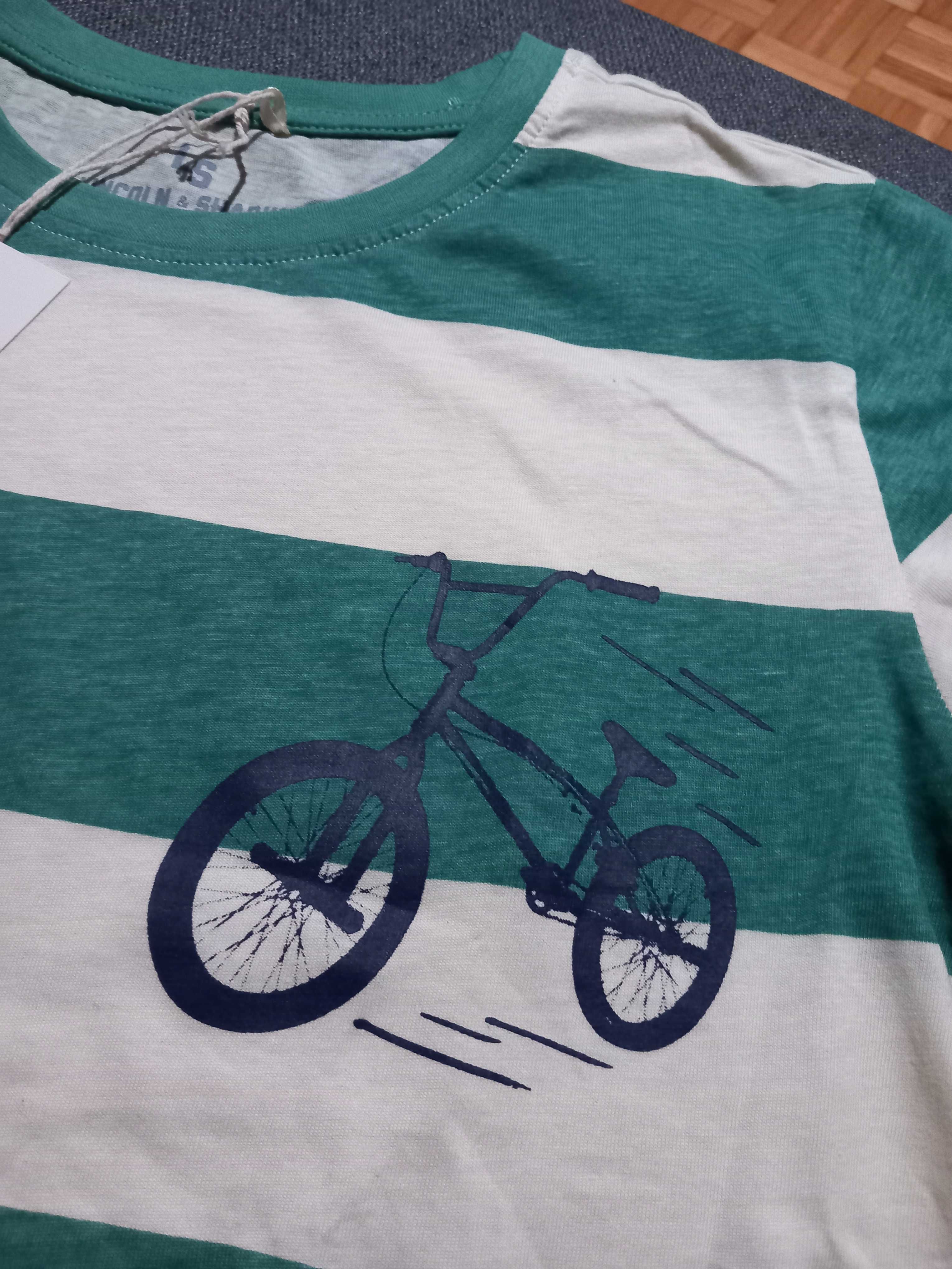 Koszulka krótki rękaw rozm 158 zielona kremowa rower Lincoln&Sharks