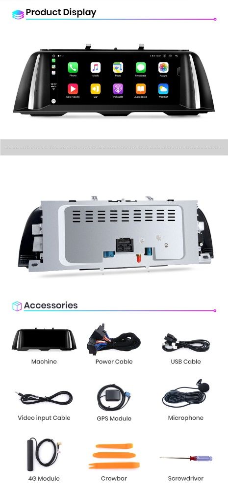 Rádio android 10,25" BMW série 5 F10/11 CARPLAY WIFI 4G 6/128GB 8-CORE
