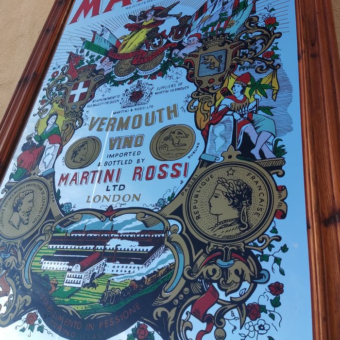Grande quadro antigo espelhado publicitário da Martini Vermouth - vint