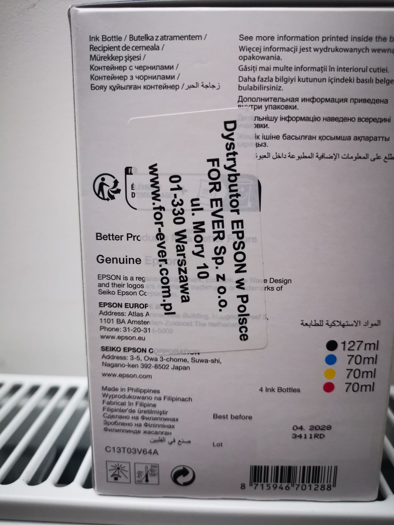 Tusze Epson 101 CMYK do drukarki Epson EcoTank