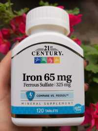 Железо, ферум, iron 65 мг, 21 century, 120 шт., США iherb