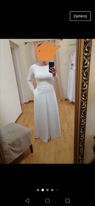 Piękna,skromna, klasyczna suknia ślubna z długim rękawem i kieszeniami