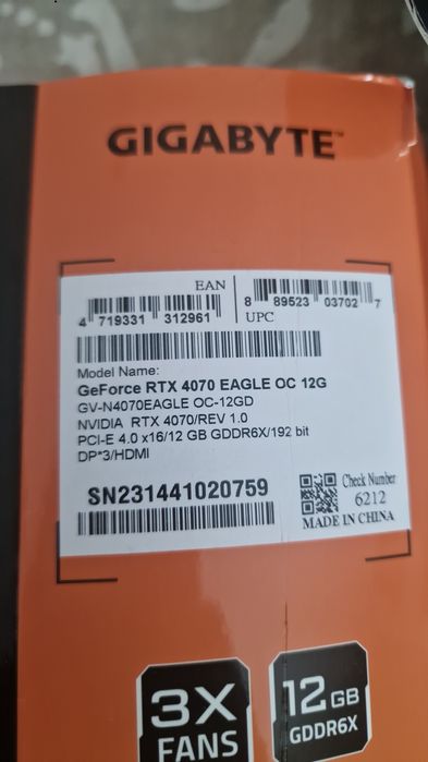 Gigabyte RTX 4070 eagle OC 12gb gwarancja 06.26