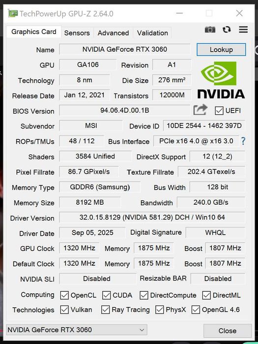 Відеокарта MSI RTX 3060 Ventus 2X 8G OC / Повний комплект, з коробкою.