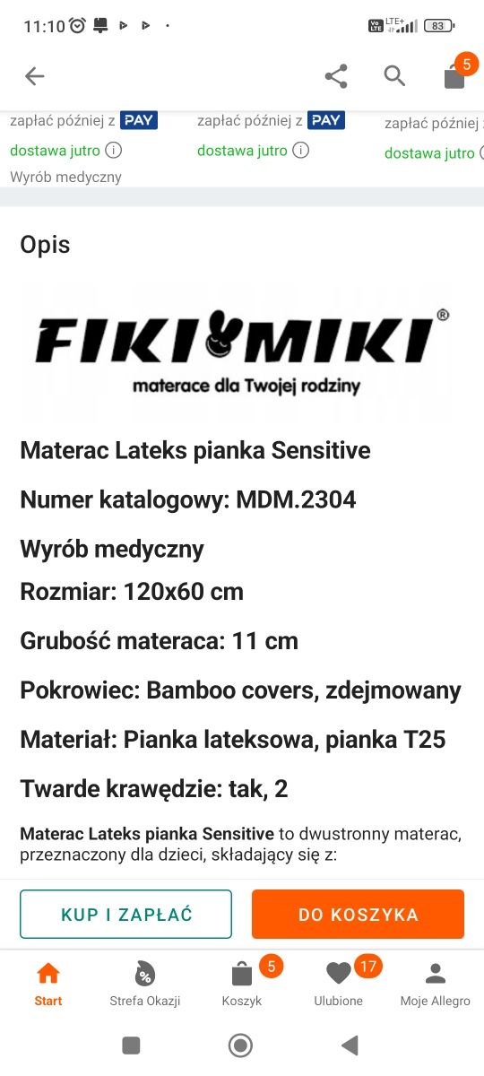 Łozeczko Woodies 120x60 +materac