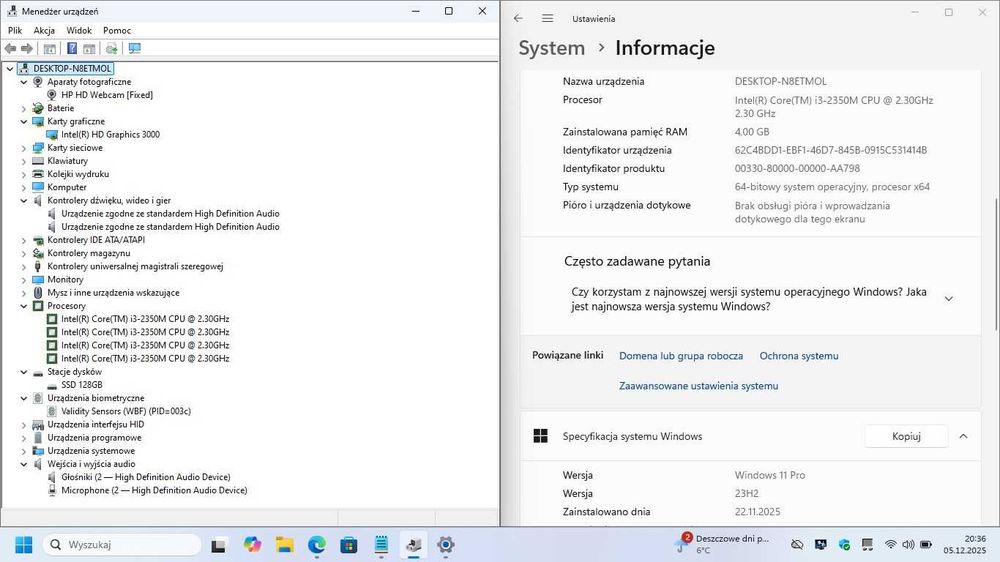 Laptop HP 4530s SSD i3 Win11 gwarancja.