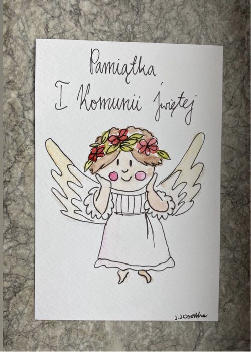 Kartka zaproszenie komunia pamiątka pierwezej komuni świętej anioł