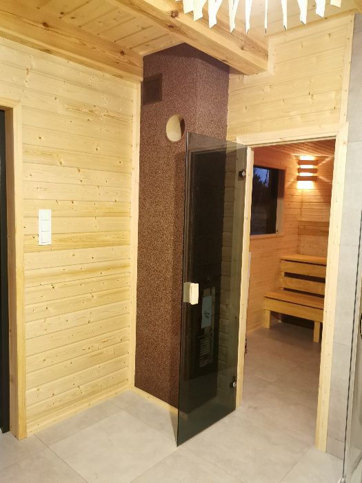 Domek Sauna z drewna, na zgłoszenie do 35 m2 całoroczny kemping SPA