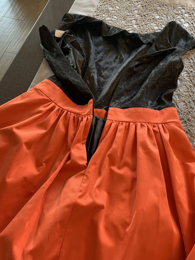 Elegancka sukienka czarno - pomarańczowa r. L 38-40