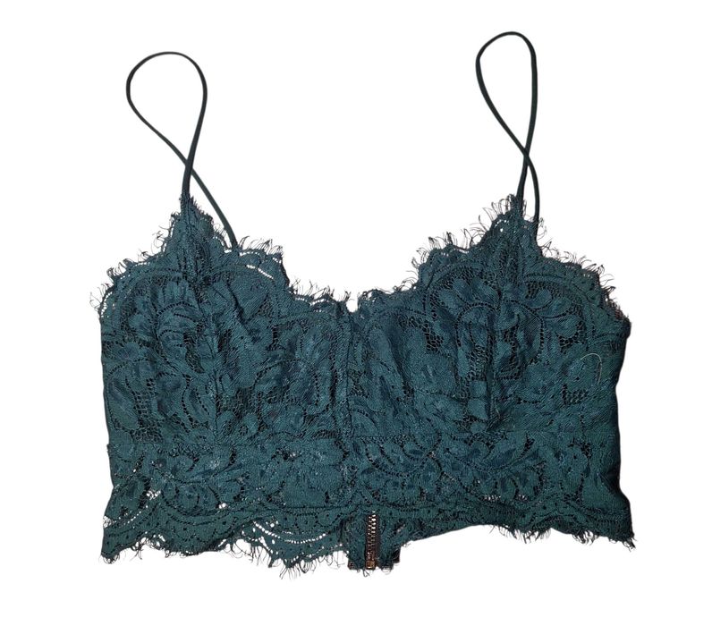 Butelkowa zieleń koronkowy top crop r. 36