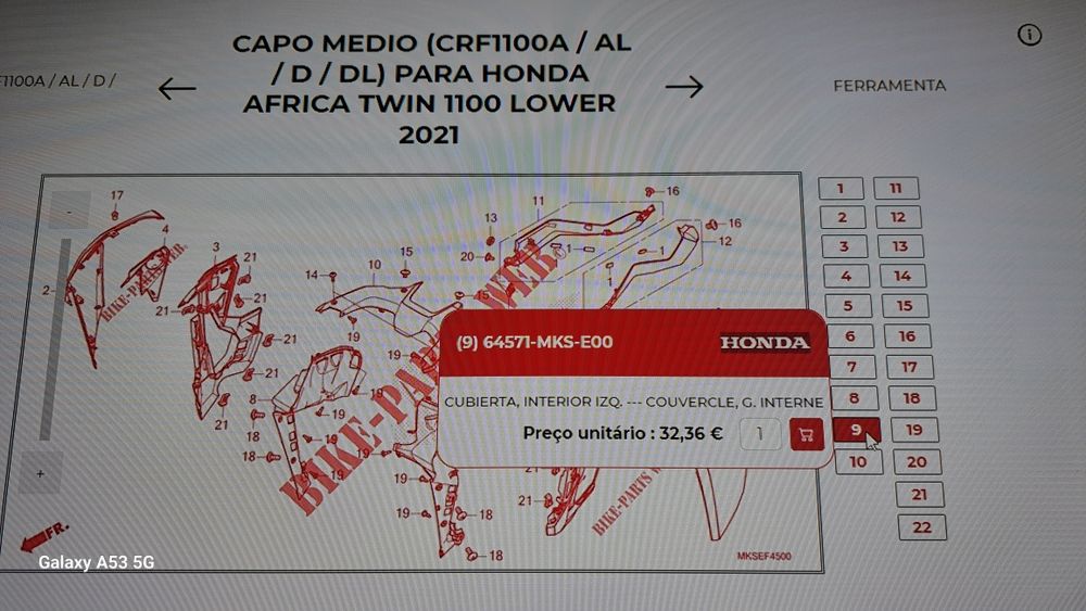 HONDA CRF1100 adv Africa Twin peças