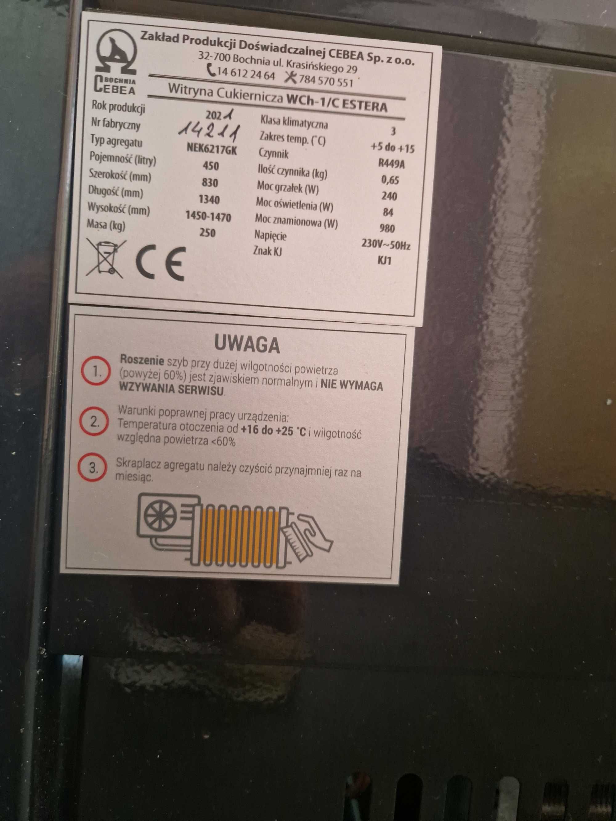 Witryna chłodnicz, cukiernicza (dl. 1340 cm) x2 + lada + gratisy