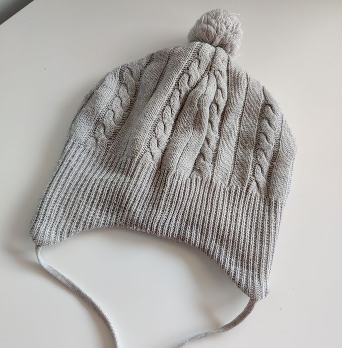 Szara dzianinowa czapka niemowlęca H&M r 86/92