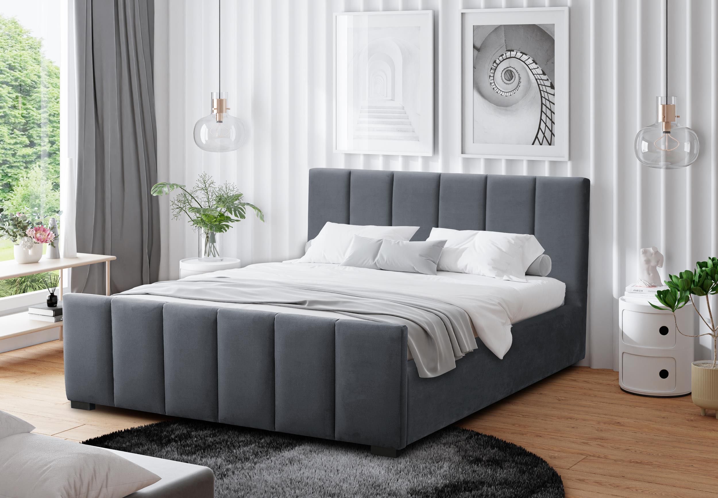 Łóżko tapicerowane Ramona z pojemnikiem + stelaż pod materac  160x200