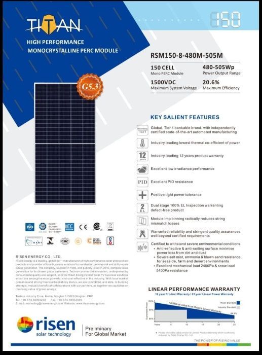 В наявності Сонячна батарея 550Вт моно RSM110-8-550M TITAN Risen