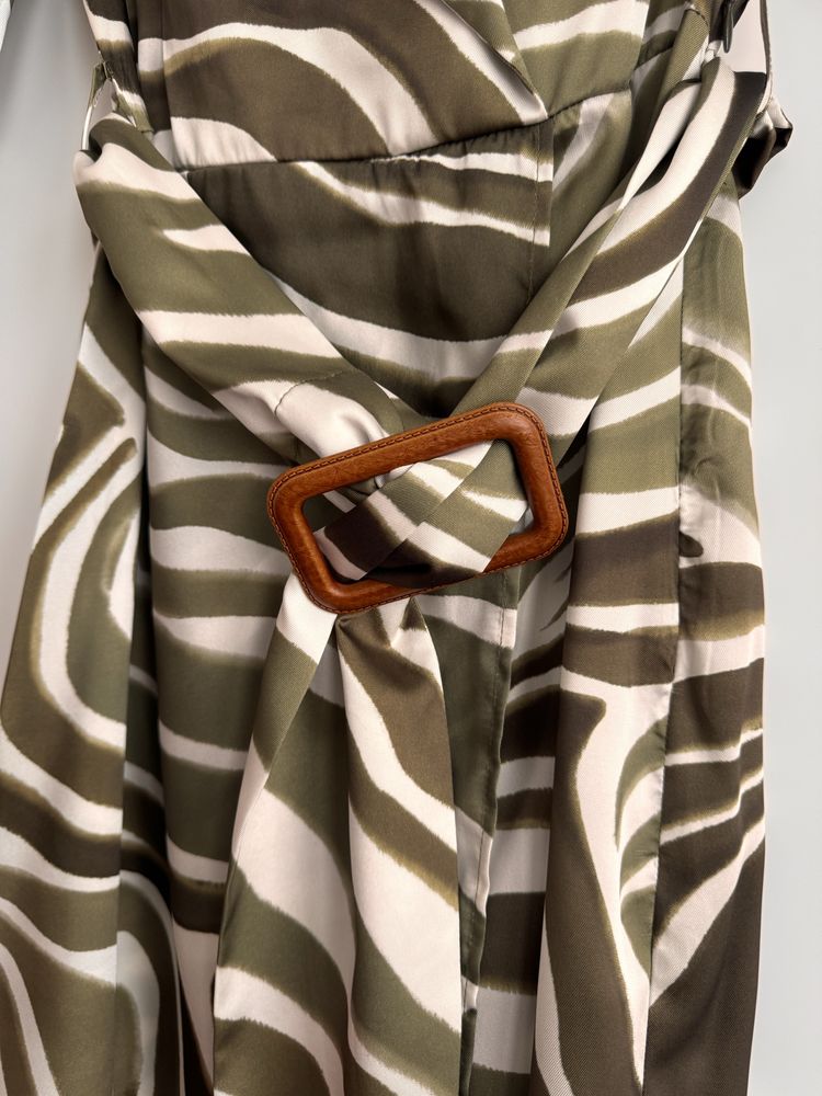 Sukienka midi Zara XS beżowo-zielony print
