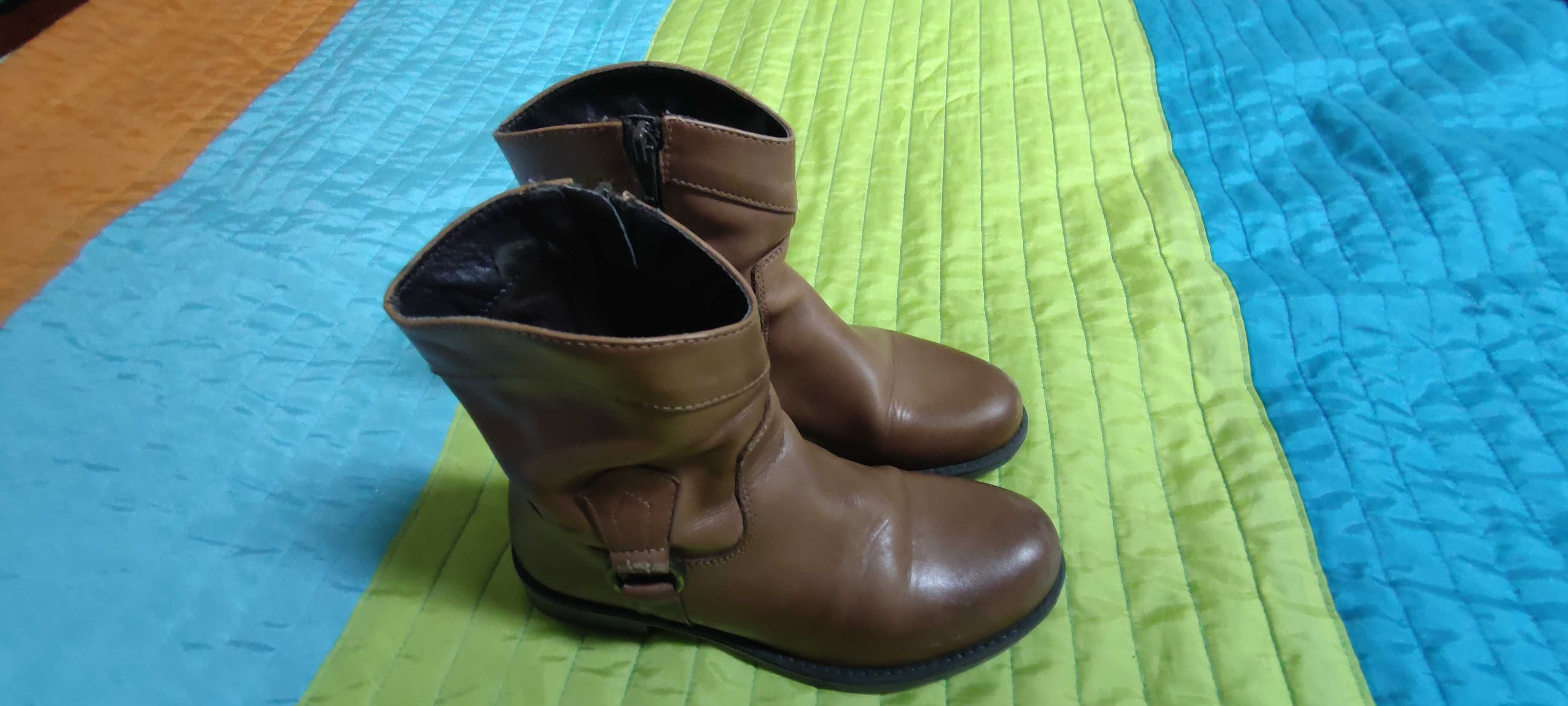 Botas castanhas de menina em pele natural, n.º 33