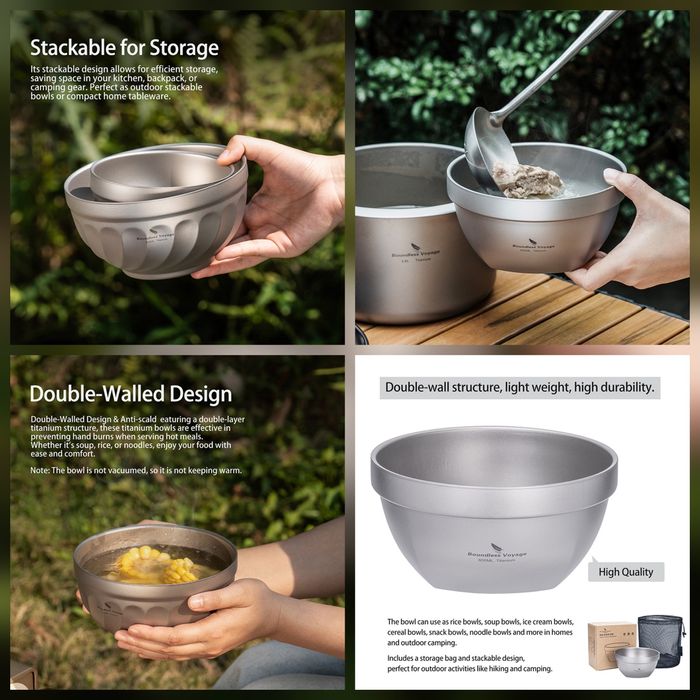 Новинка! Двошарові та одношарові титанові миски 300, 450, 500, 800мл