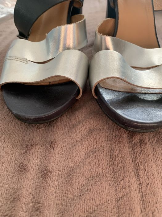 Sandaly granatowe srebrne Eksbut 37,5 skora