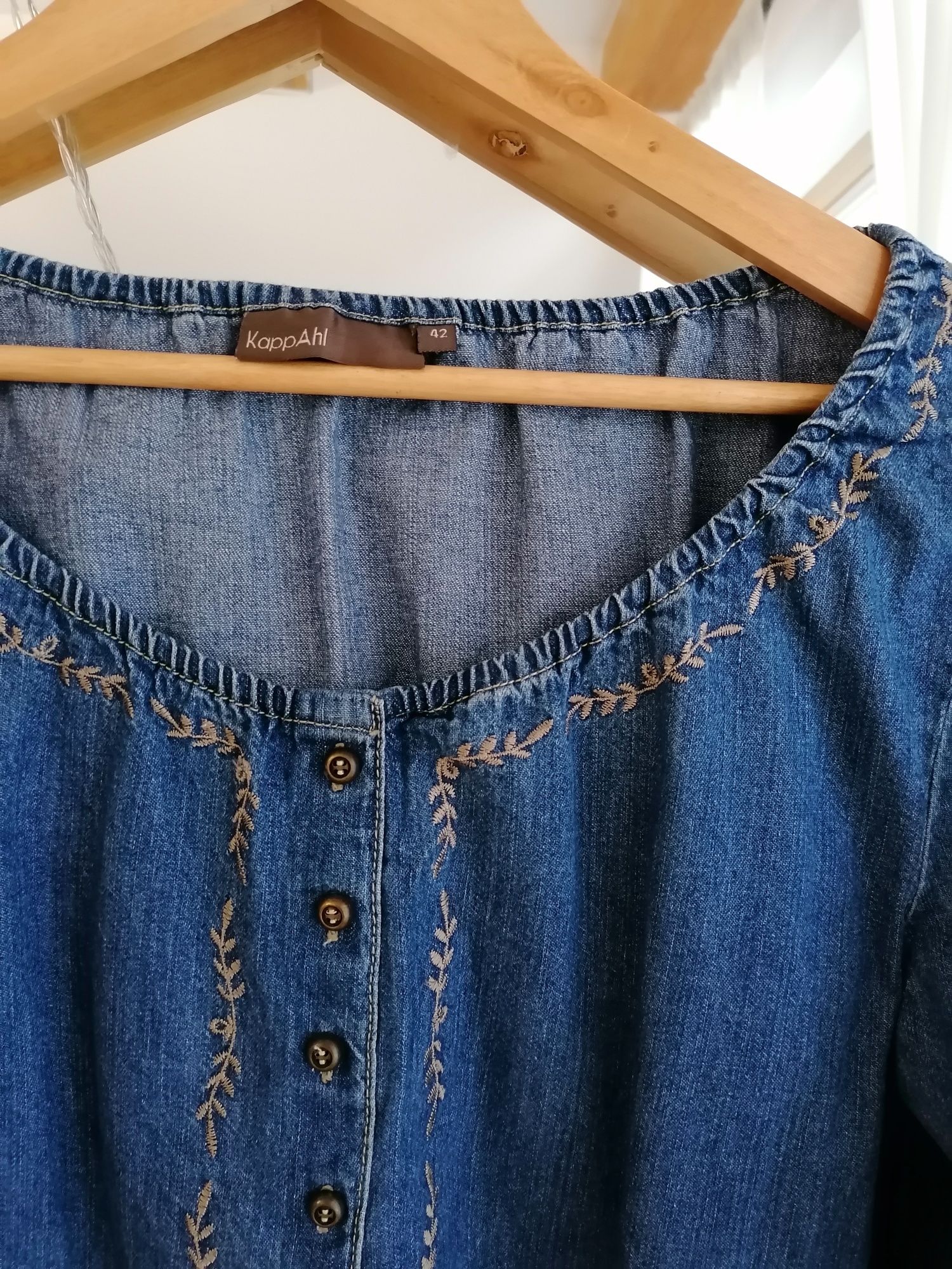 4x Vintage, biała w kratę, denim/jeans, HAFT, czarna tunika r. M