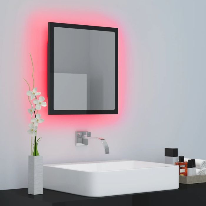 vidaXL Lustro łazienkowe LED, wysoki połysk, czarne, 40x8,5x37 cm