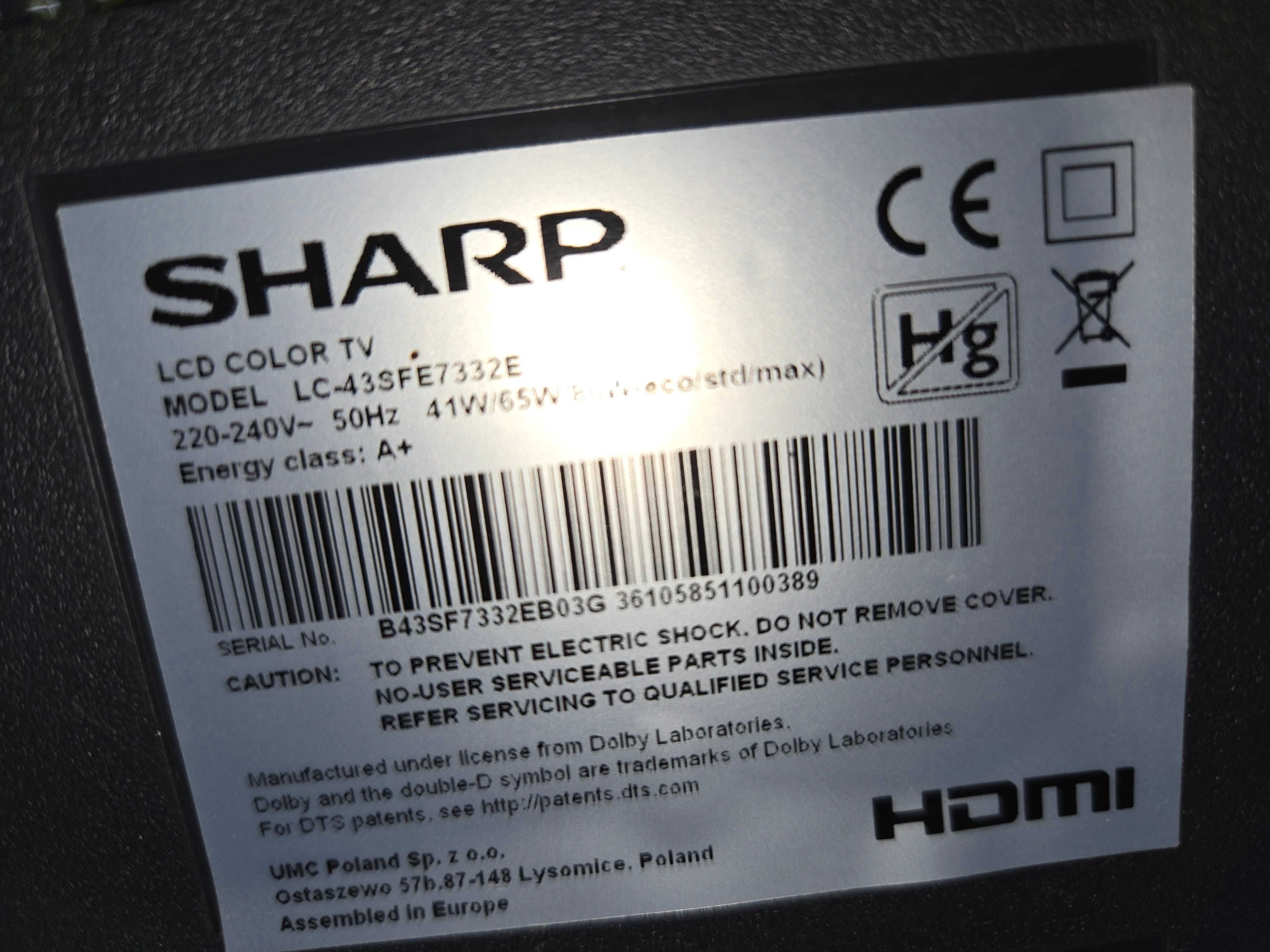 TV Smart wi-fi Sharp LED  LC-43SFE7332E 43.+ pilot.Super odbiór.PL.