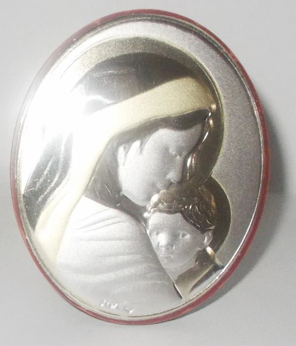 Matka Boska z Dzieciątkiem Jezus Obrazek srebrzony Chrzest Komunia