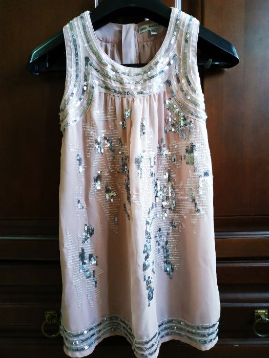 Нарядное бежевое-пудра шифоновое платье Marks & Spencer