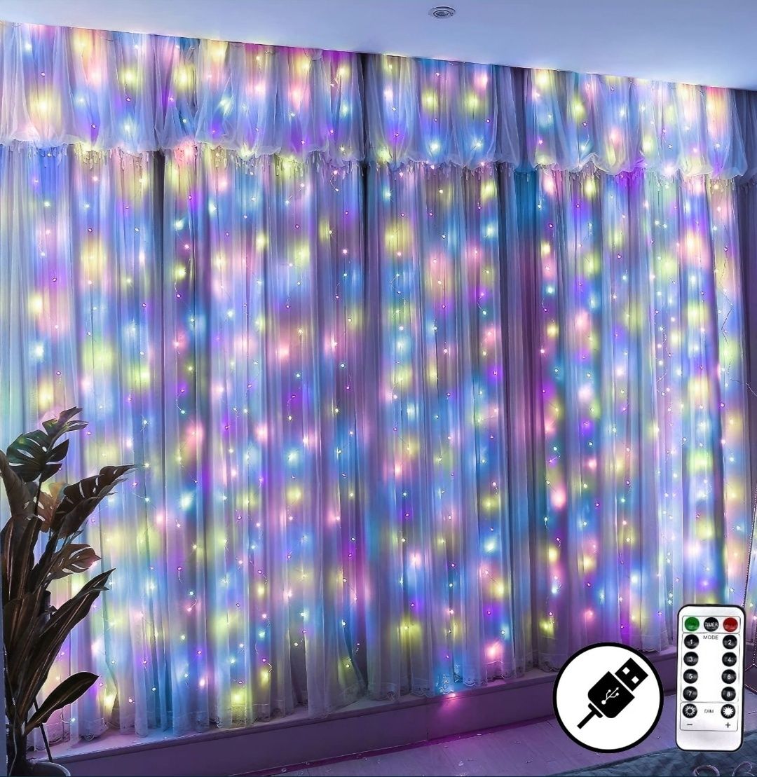 4x2m Kurtyna świetlna ledowa 300 led kolorowa dekoracja na urodziny