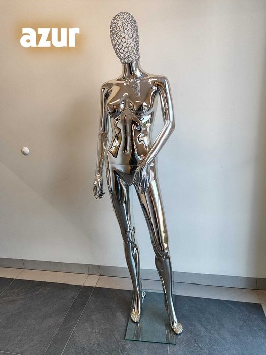 Manekin damski wystawowy  całopostaciowy złoty połysk/srebrny połysk