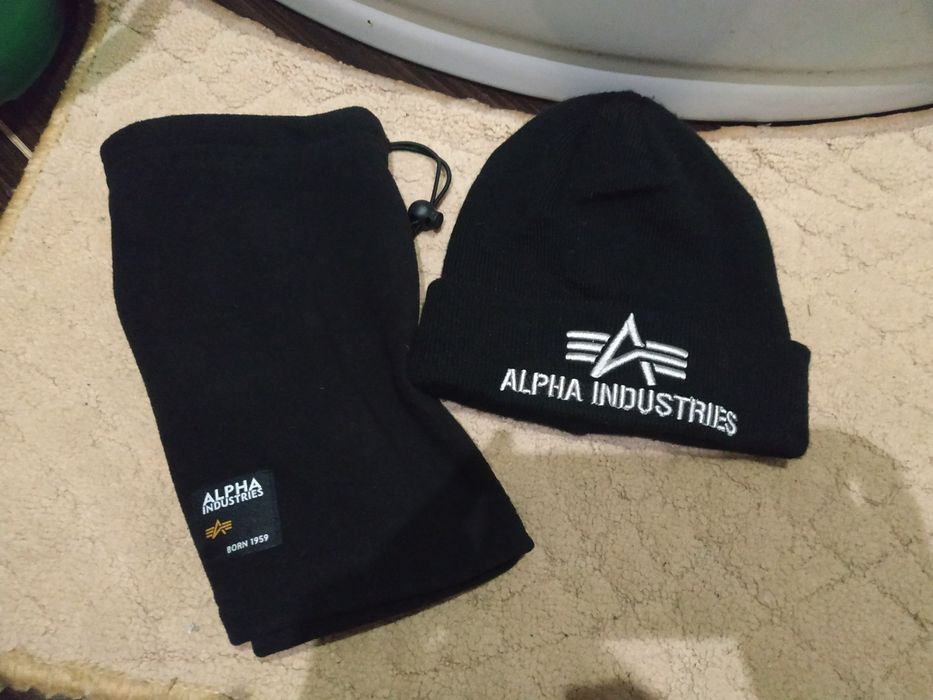 Мужская шапка и бафф горлышко комплект alpha industries 3d beanie orig