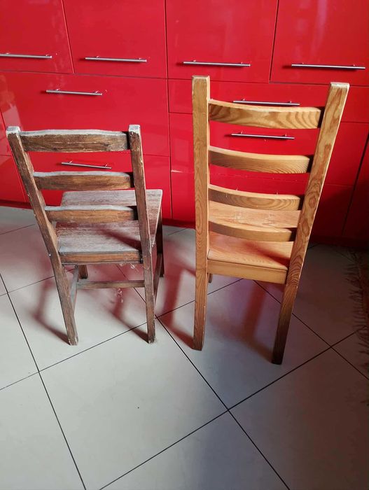 Taboret i krzesło drewniane -mocne - stabilne .