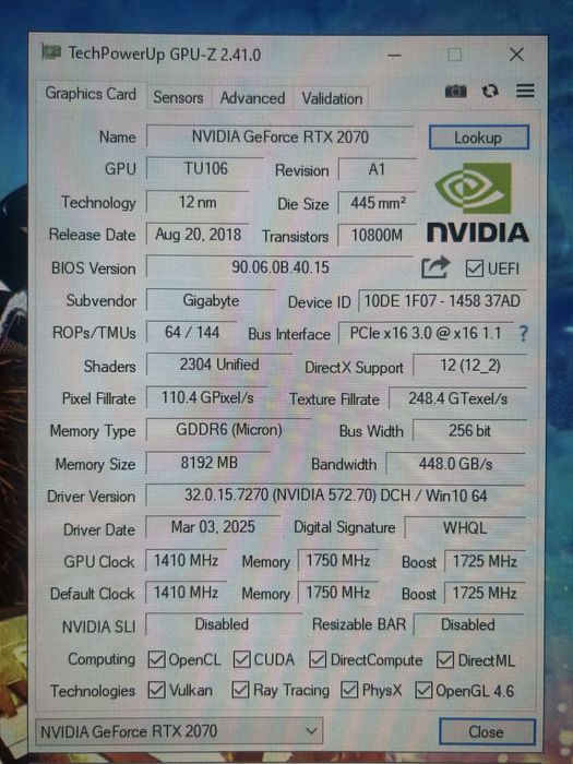 Grafica Nvidia Rtx 2070 8gb Gigabyte OC