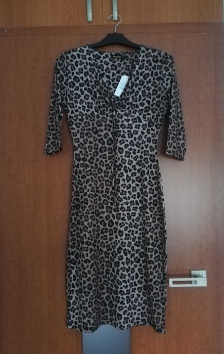Beżowa sukienka midi S/M, panterka