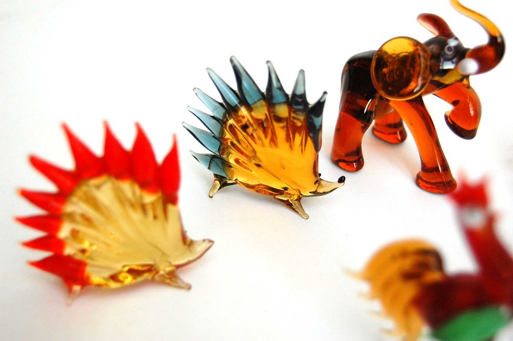 Szklane zwierzątka, figurki ze szkła, PRL, vintage