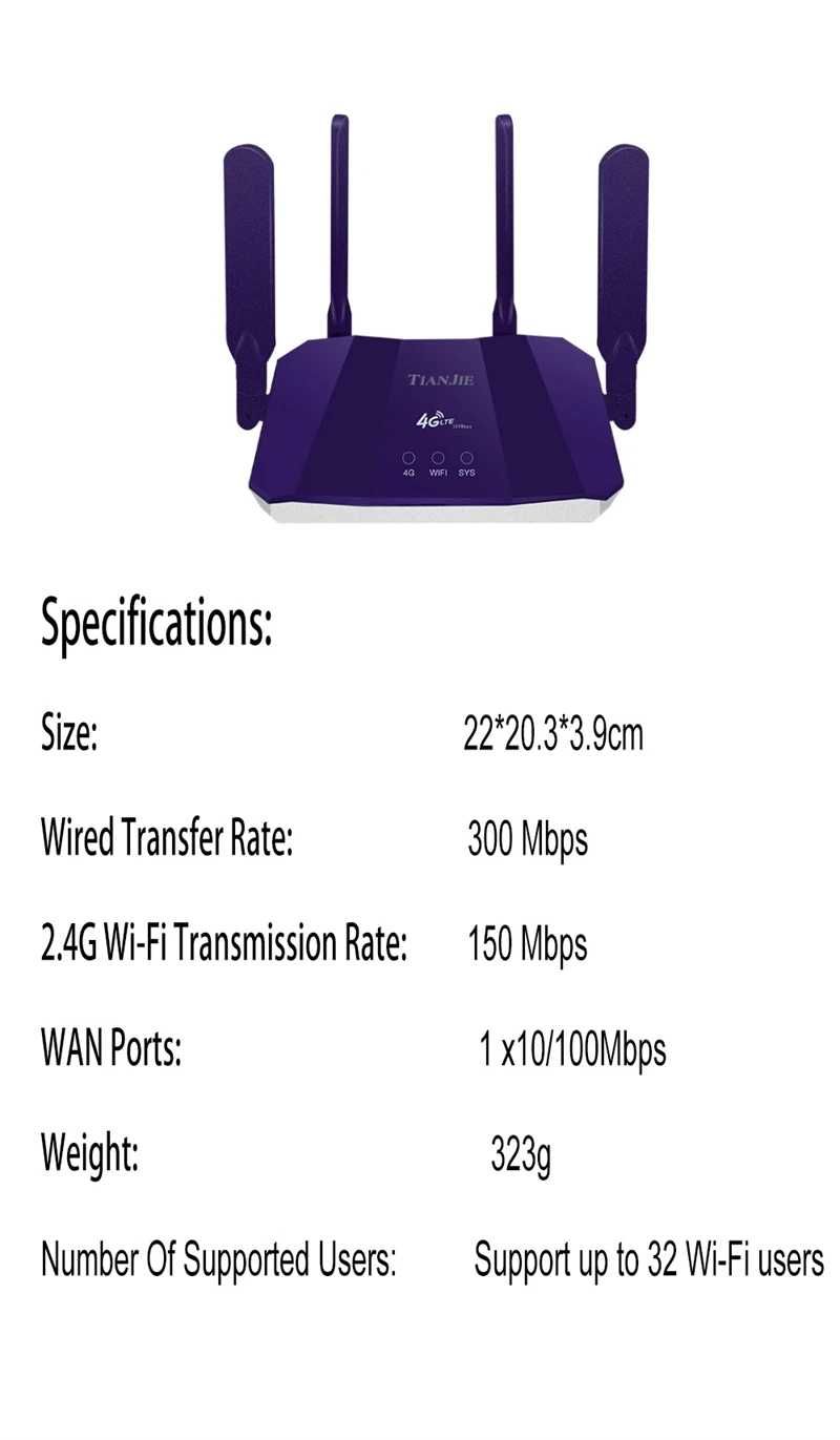 4G/3G LTE Wi-Fi роутер модем R8B-3 TIANJIE SIM картка LAN Type-C