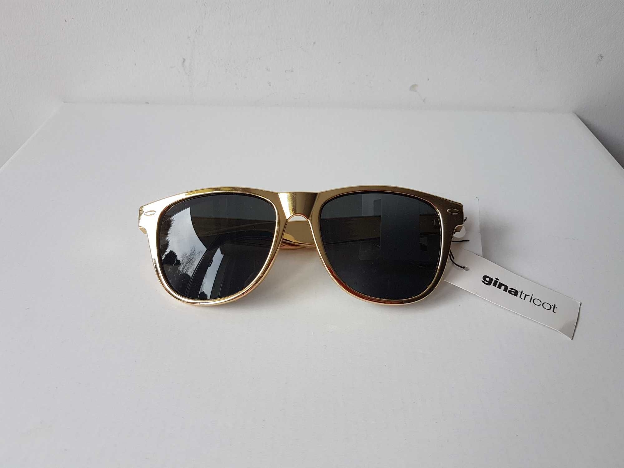 Nowe okulary przeciwsłoneczne złote NERDY Gina Tricot UV400