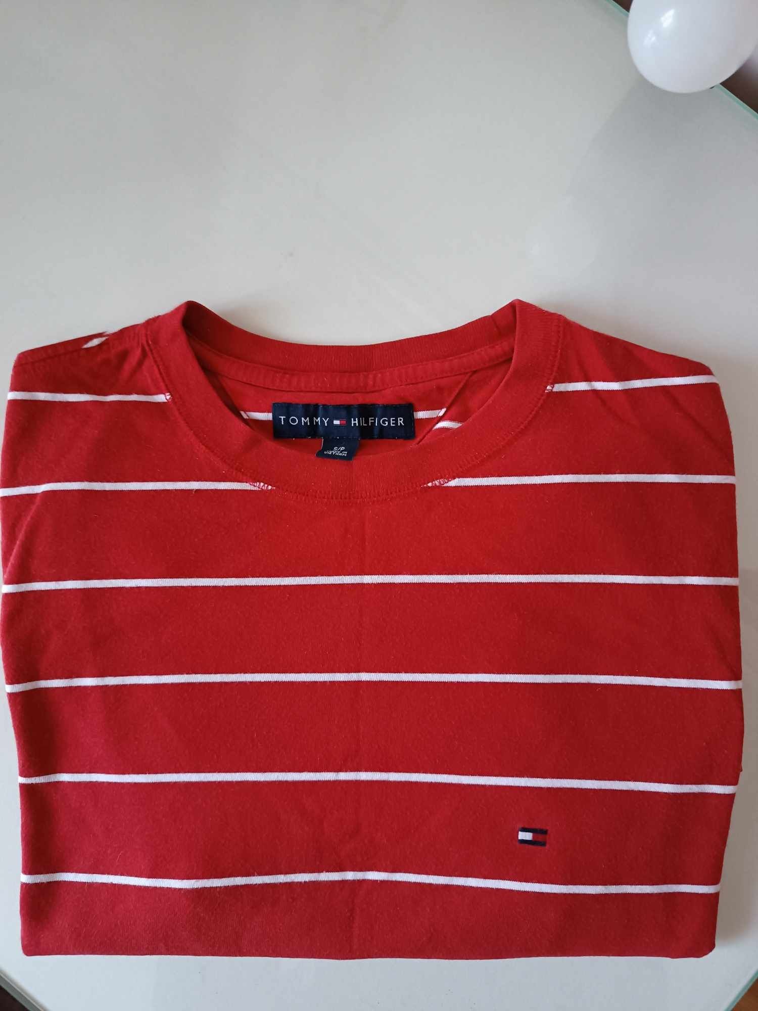 Tommy Hilfiger t-shirt w paski czerwony koszulka krótki rękaw S 36