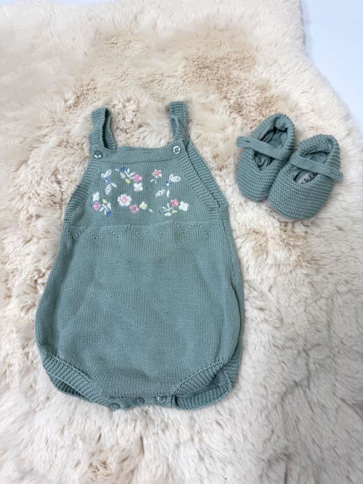 Rampers z bucikami dla dziewczynki miętowy niebieski bawełna 74