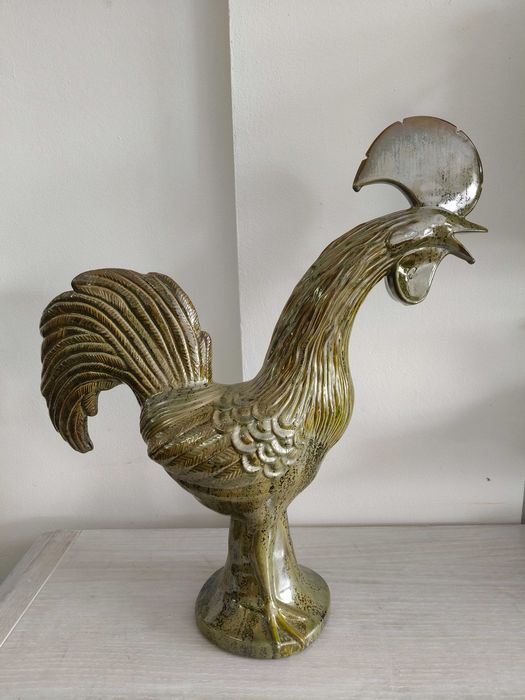 Estatueta de Galo em cerâmica vidrada