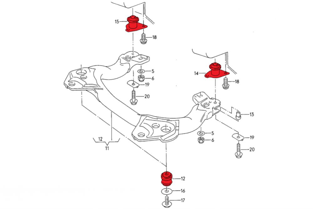 Poduszki i tuleje sań Audi 100C4 A6C4, S4C4, S6+, S6C4