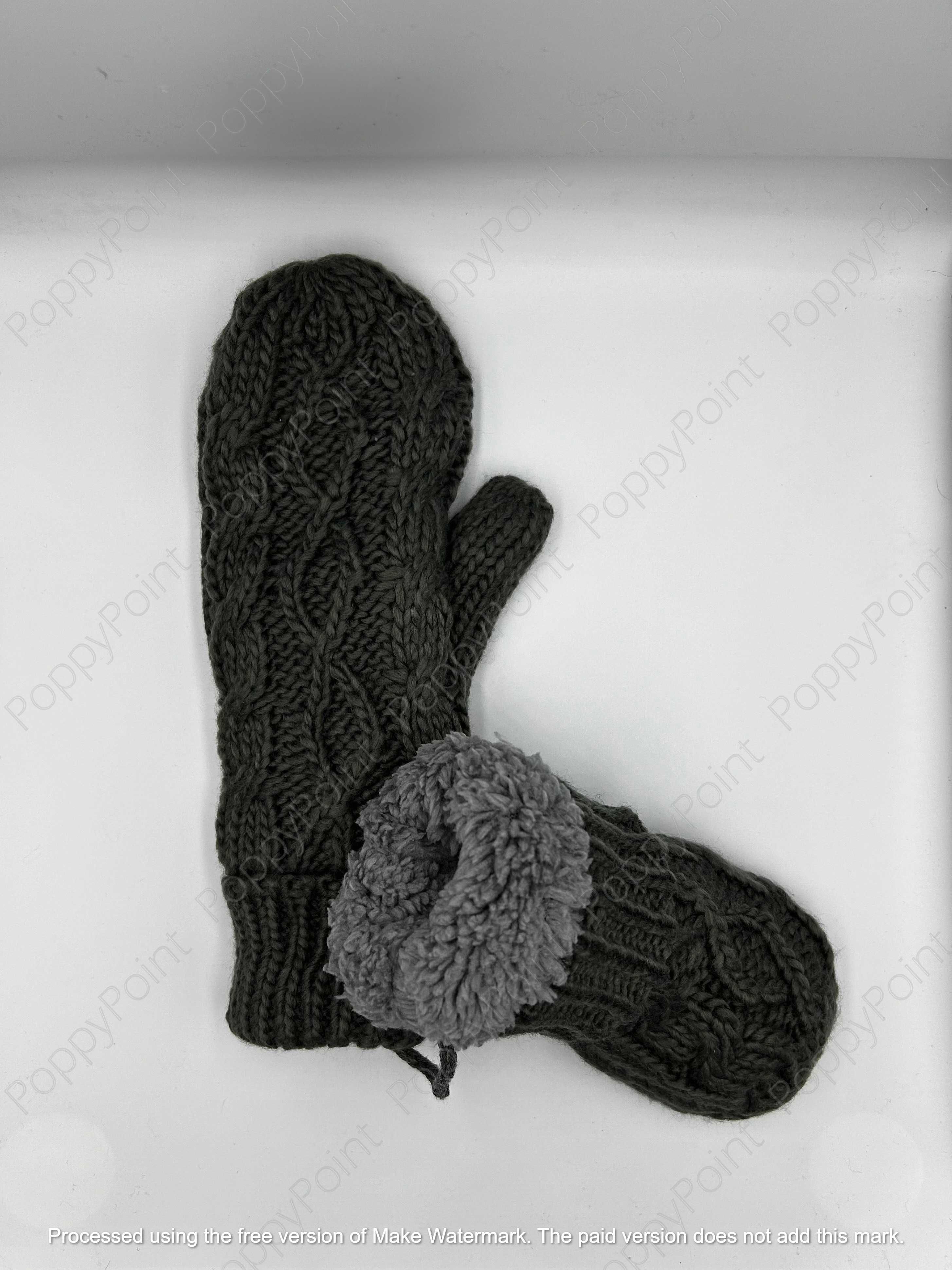 Szare Rękawiczki Jednopalcowe Sweterkowe z Warkoczem