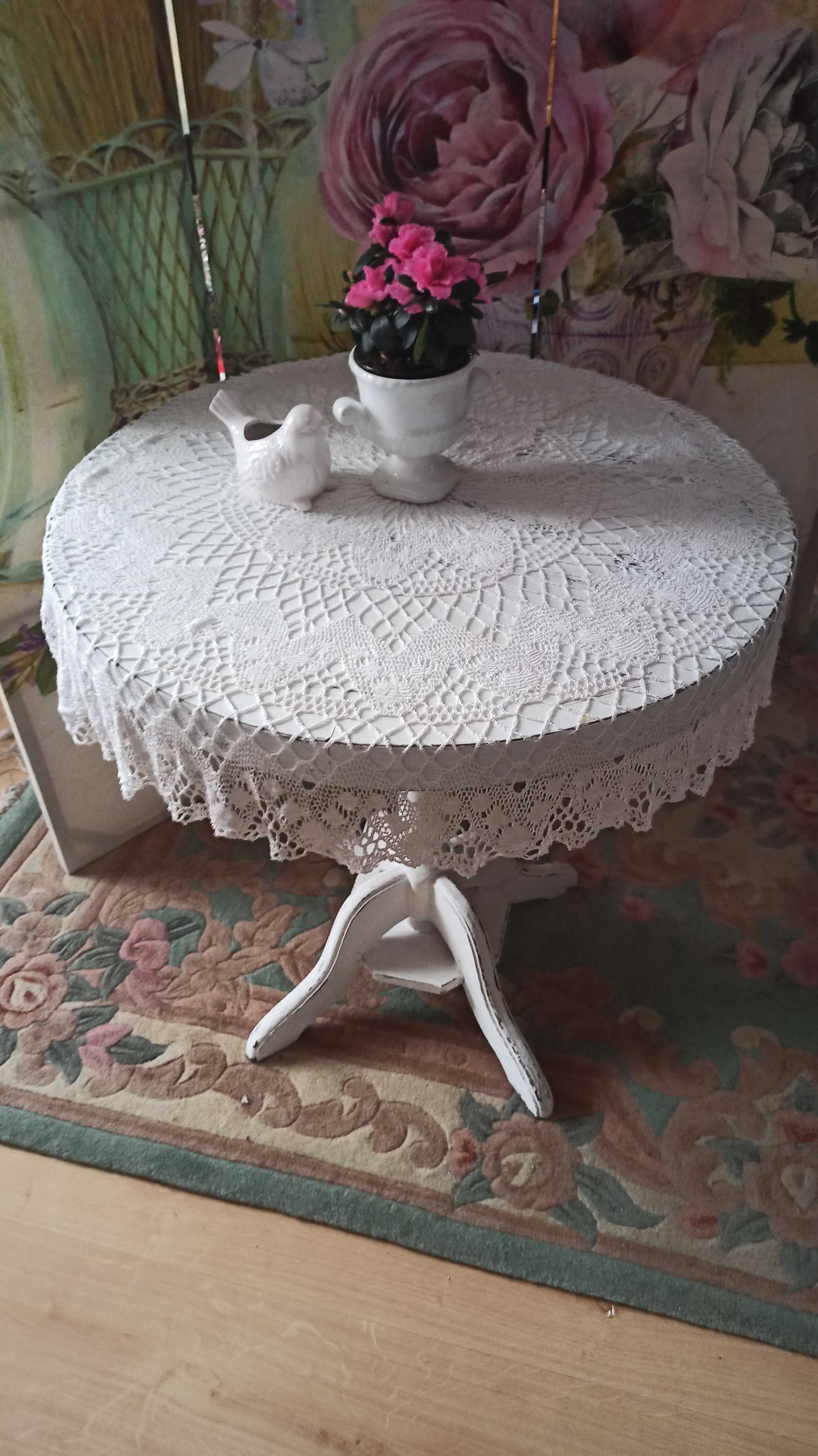 shabby chic, stolik okrągły, drewniany, shabby chic