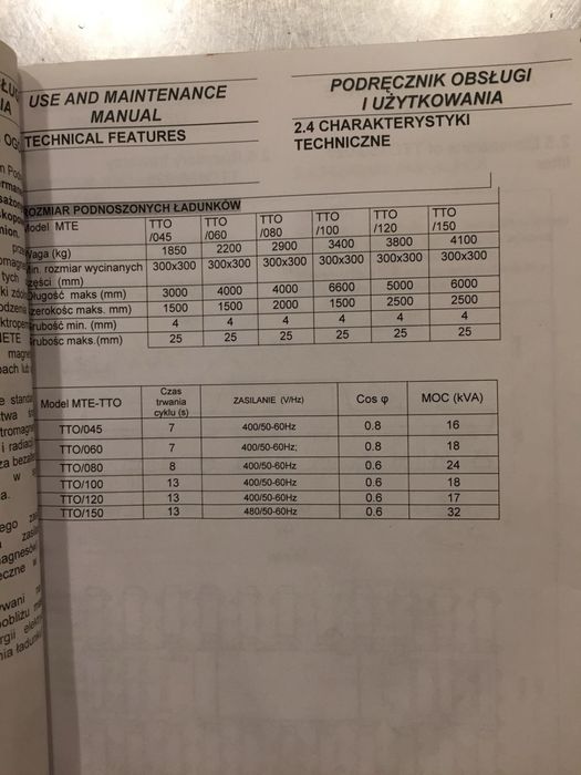Trawers trawersa elektromagnetyczna udzwig 4100 kg
