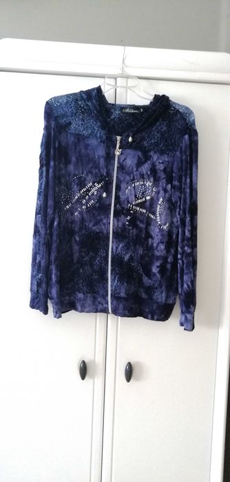 retro vintage ciemnogranatowa niebieska bluza bluzka rozpinana 50XXXL