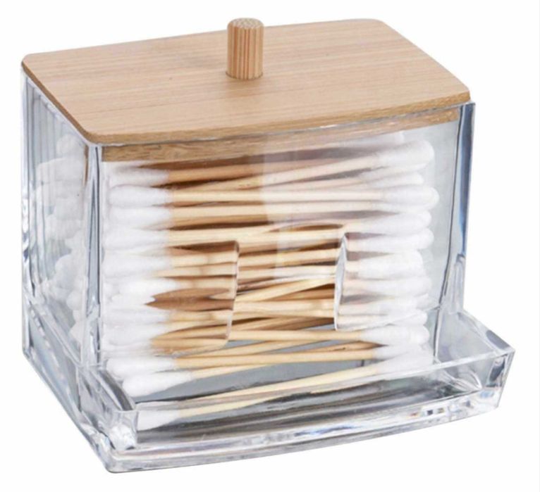 pojemnik łazienkowy na patyczki waciki bambusowa pokrywka nowy