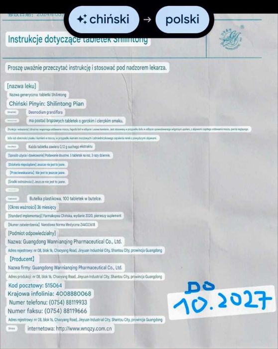 Silintong Pian niepowlekane - na Kamienie Nerkowe- 5 op/250zł