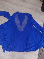 Sweter/ cardigan kobaltowy ze stebrnymu skrzydlami na plecach