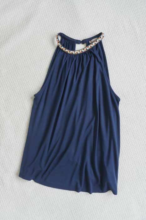 Top Orsay boho granatowy prosty przewiewny wiskoza elegancki